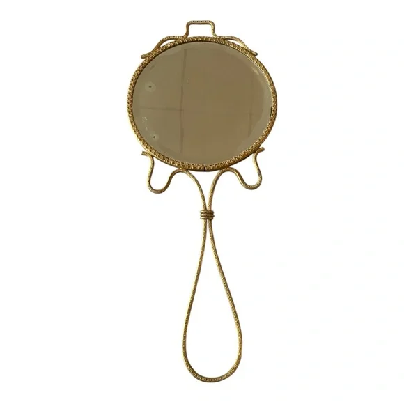 Antique Regency era hand mirror with painting of lady brass frame Bridgerton - Picture 2 of 6